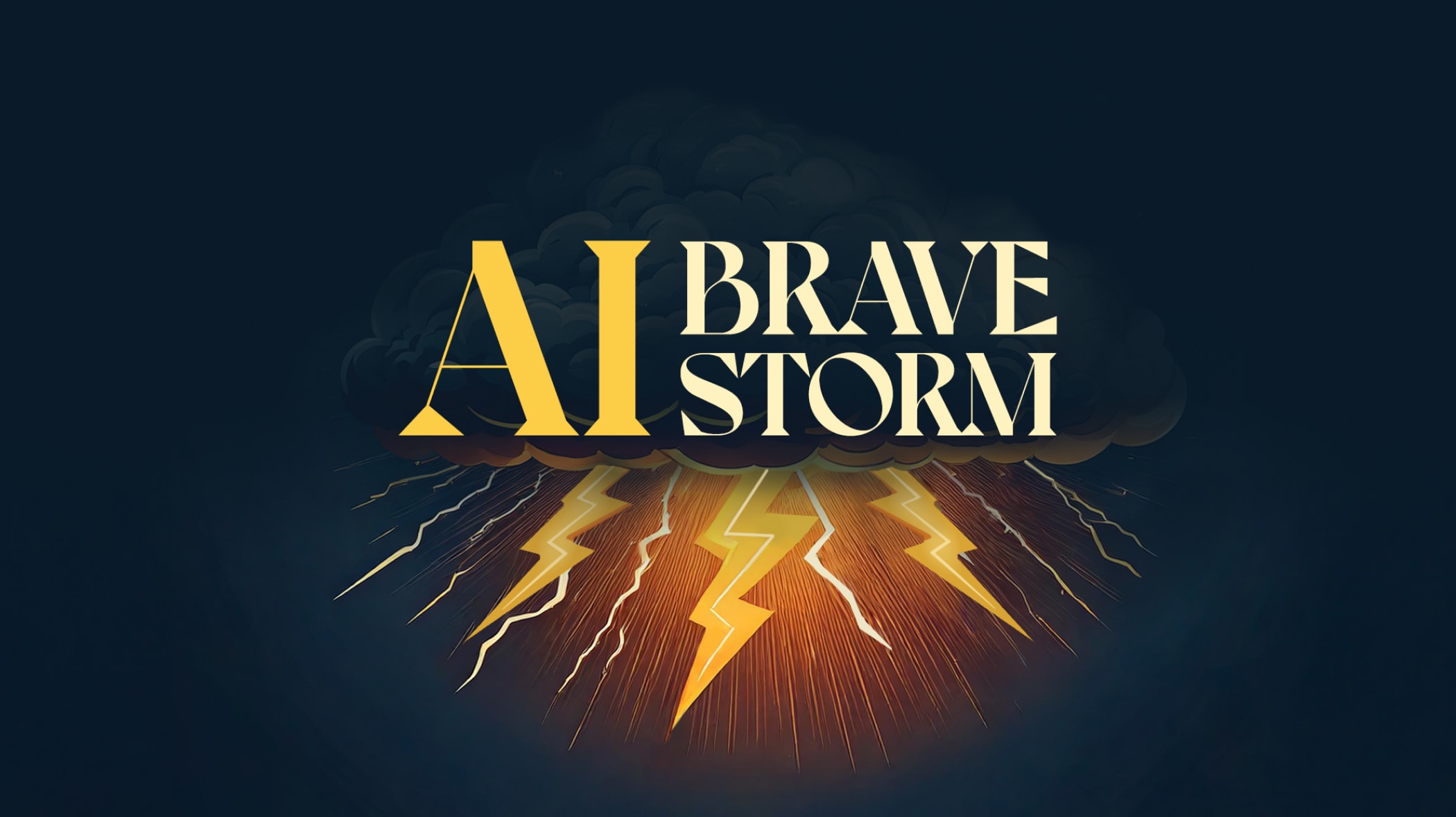 AI Bravestorm type lockup on top of a storm cloud illustration